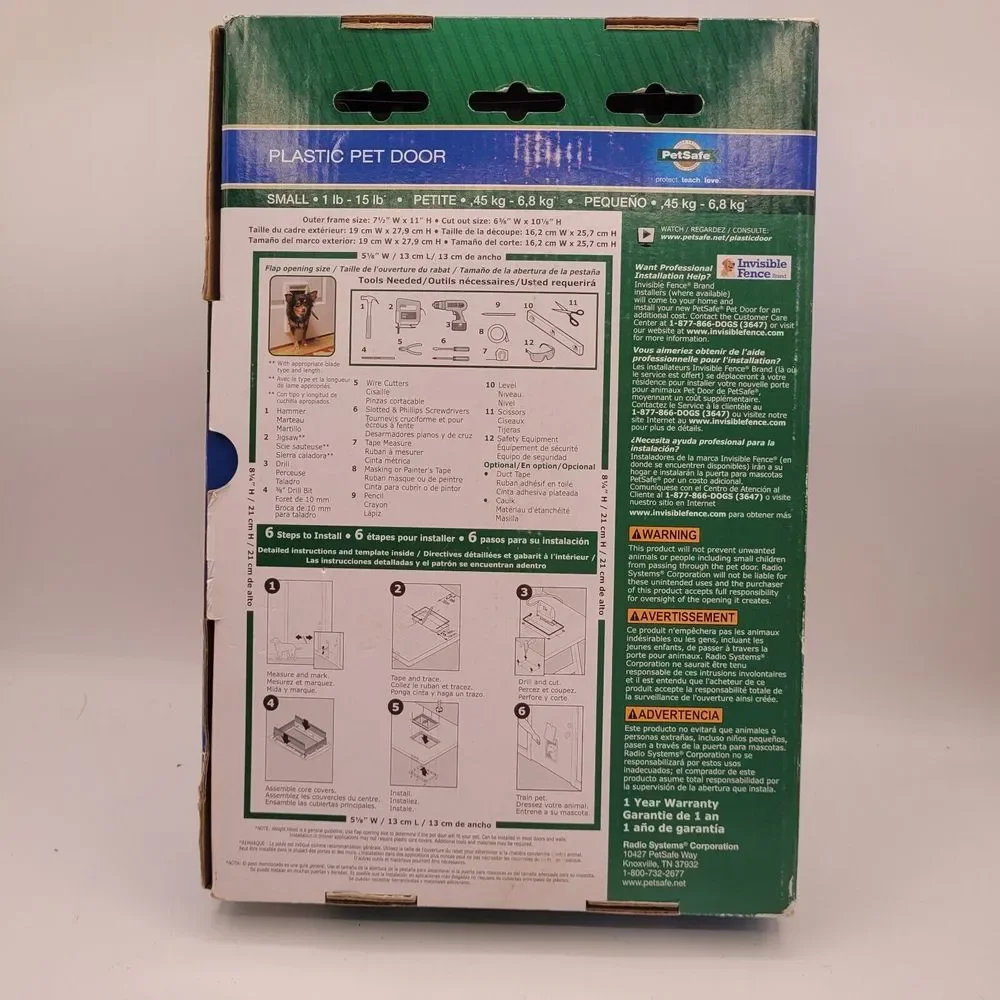 New In Box PETSAFE Plastic Pet Door Small 1-15‎ LBS New 6-3/8